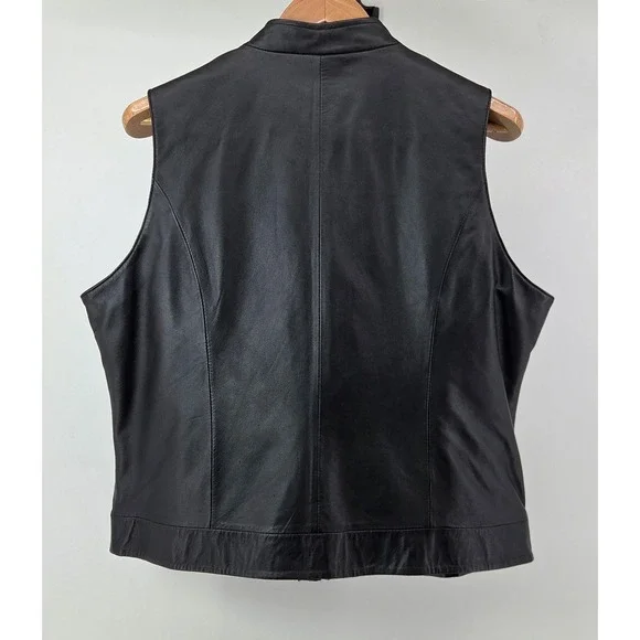 Coldwater Creek Black Leather Floral Embroidered Vest Women's XL Moto Boho - Picture 7 of 7